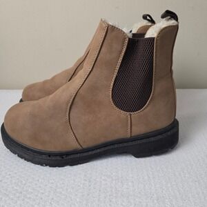 Forever 21 Womens Faux Fur Lined Chelsea Boots Tan Lug Sole Size 8